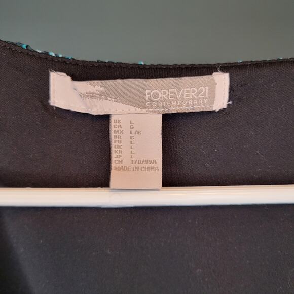 Forever 21 Green Teal Abstract Watercolor Ruffle V-Neck Sleeveless Top sz L - Picture 5 of 7